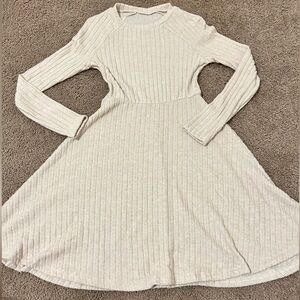 SHEIN Cream Ribbed A-Line Mock Neck Dress